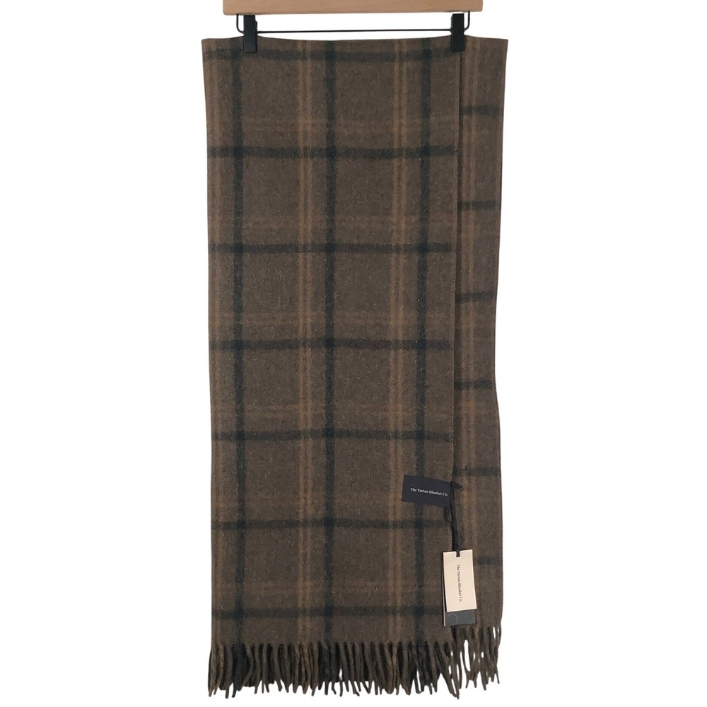 NWT The Tartan Blanket Co Recycled Wool Knee Fringe Blanket 30"x70" Brown Plaid